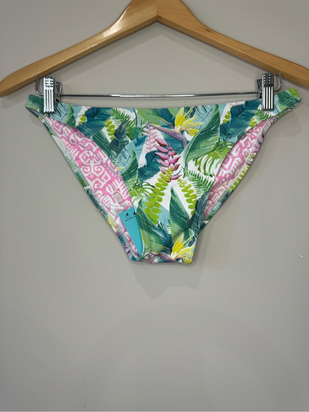 Letarte NWT Maui Tropical Leaf Print Bikini Bottoms - Green & Pink Size L
